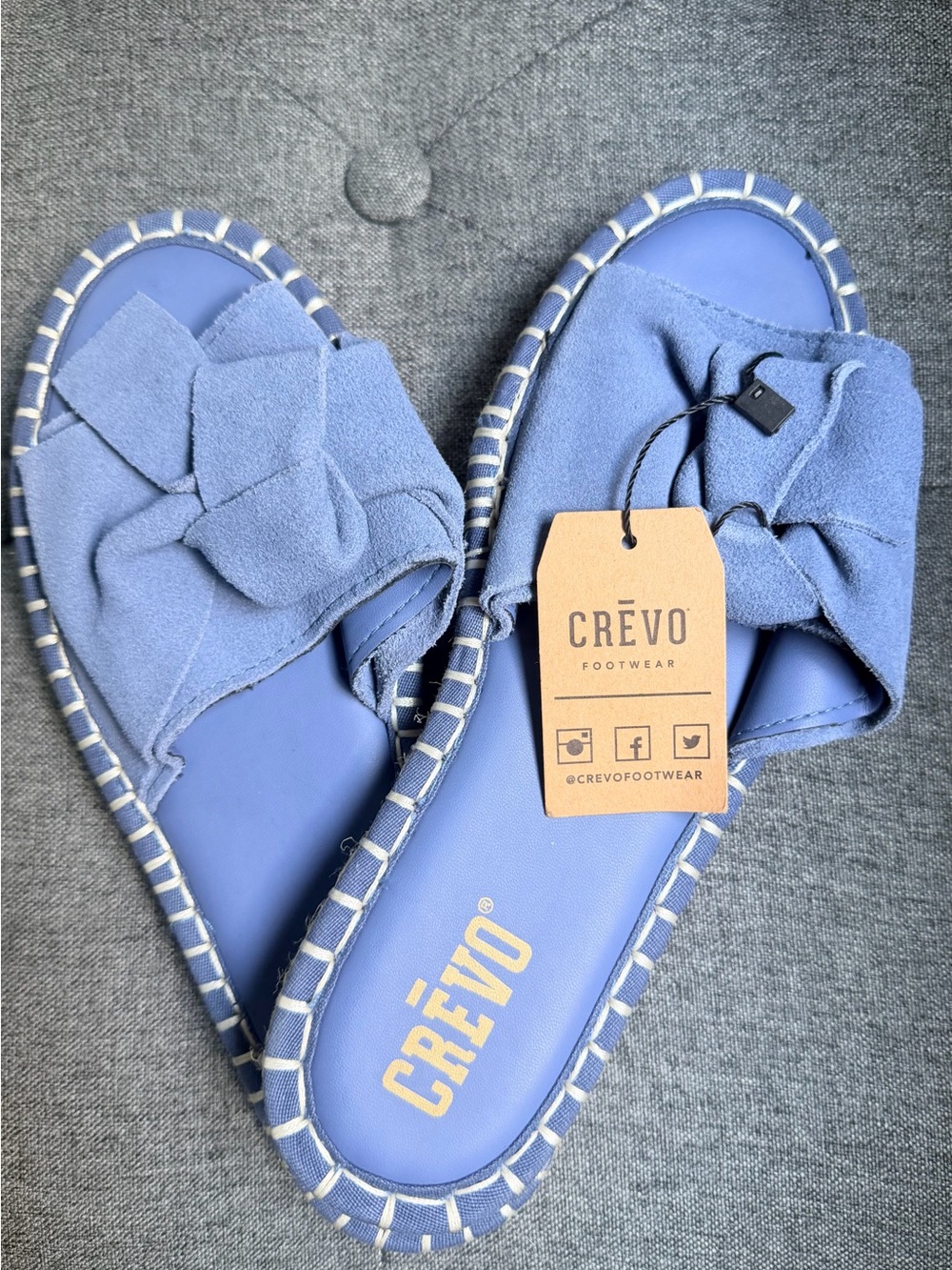 Crevo Blue Knotted Slide Sandals with Stripe Trim